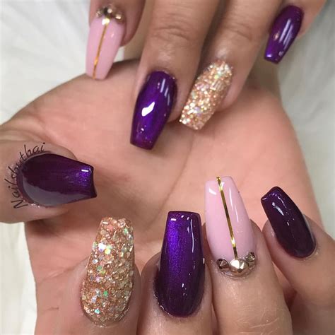 purple gold nail designs|purple nail designs acrylic nails.